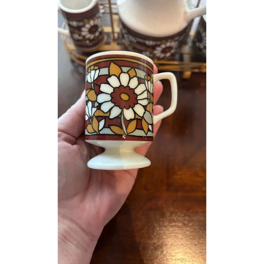 Vintage Mid-Century Modern Japan Retro Flower Power Ceramic Tea Set 1970's Decor